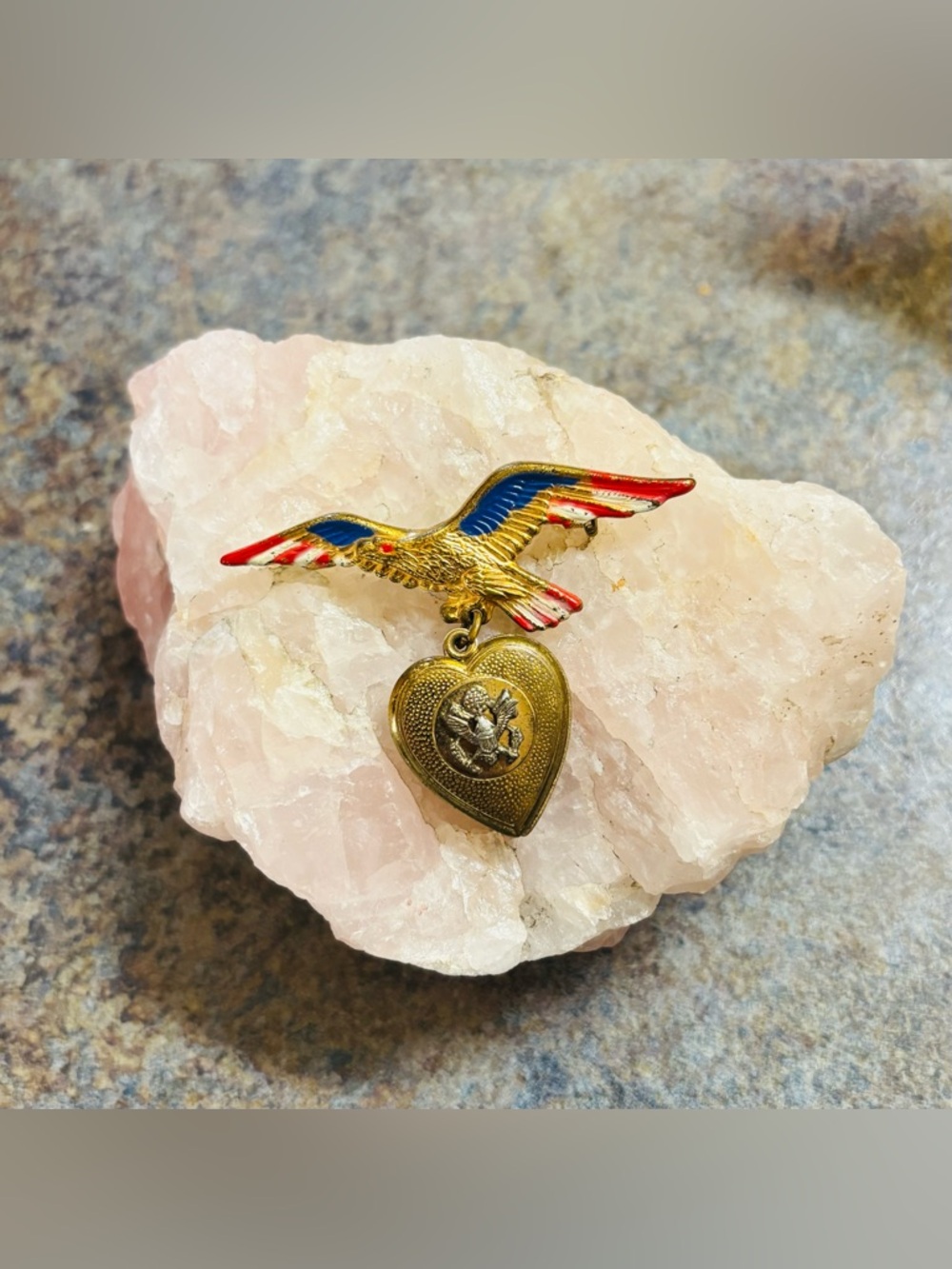 WWII Sweetheart Eagle Brooch Photo Locket